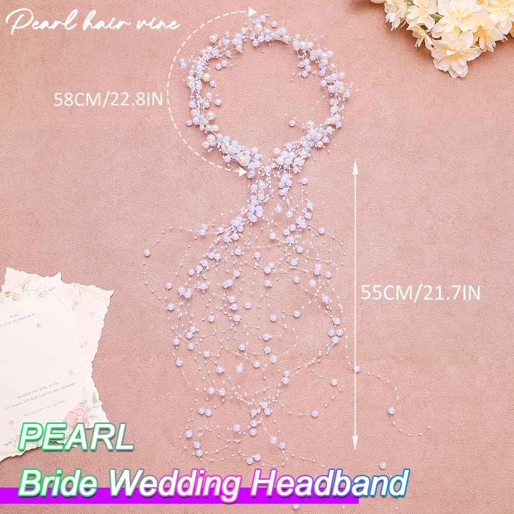 BARTOSI Pearl Bridal Headband Silver Pearl Tassel Wedding Hair Accessories Prom Headpiece for Women and Brides - Image 2