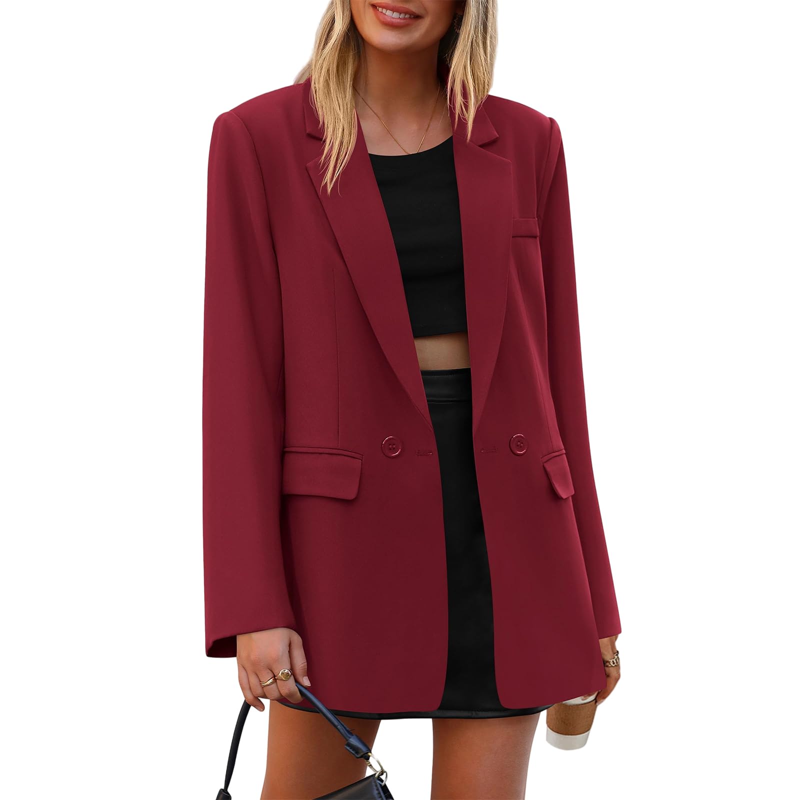 Blazers for Women Oversized Business Casual Long Sleeve Lapel Open Front Suit Jacket Work Office Blazer with Pockets