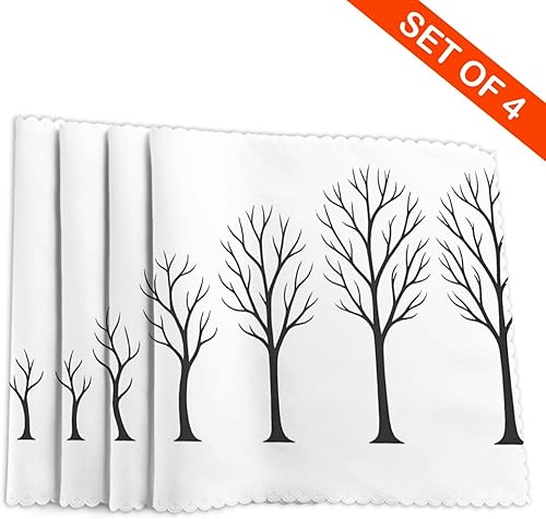 Miniatura 4 de Rectangular Placemats Set of 4, Heat Resistant Trees Printed Kitchen Dining Table Mats
