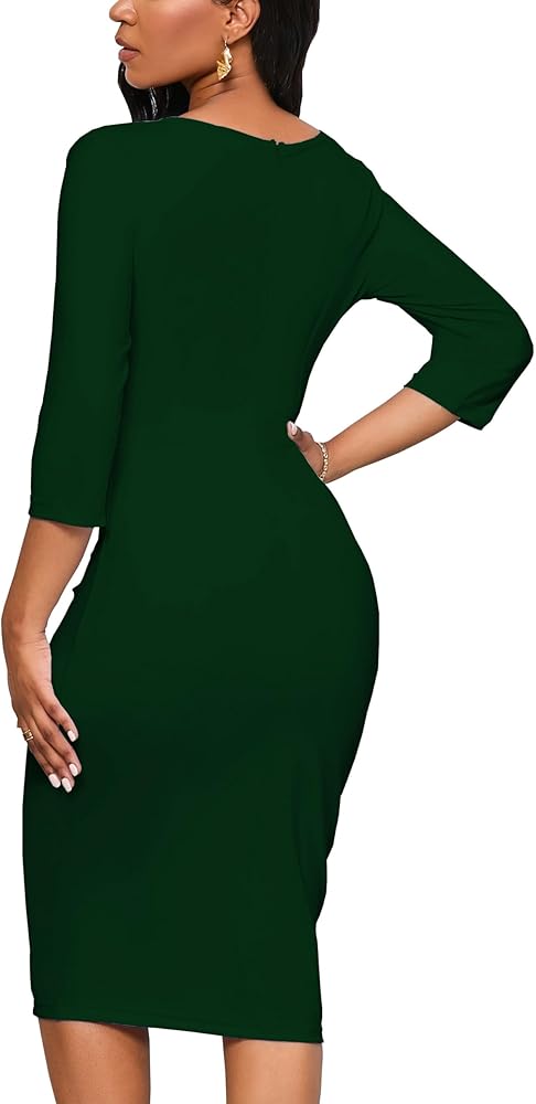 fitted work dresses Women's Elegant Fitted Work Sheath Dress Classic Ruffled Midi A-Line Dresses