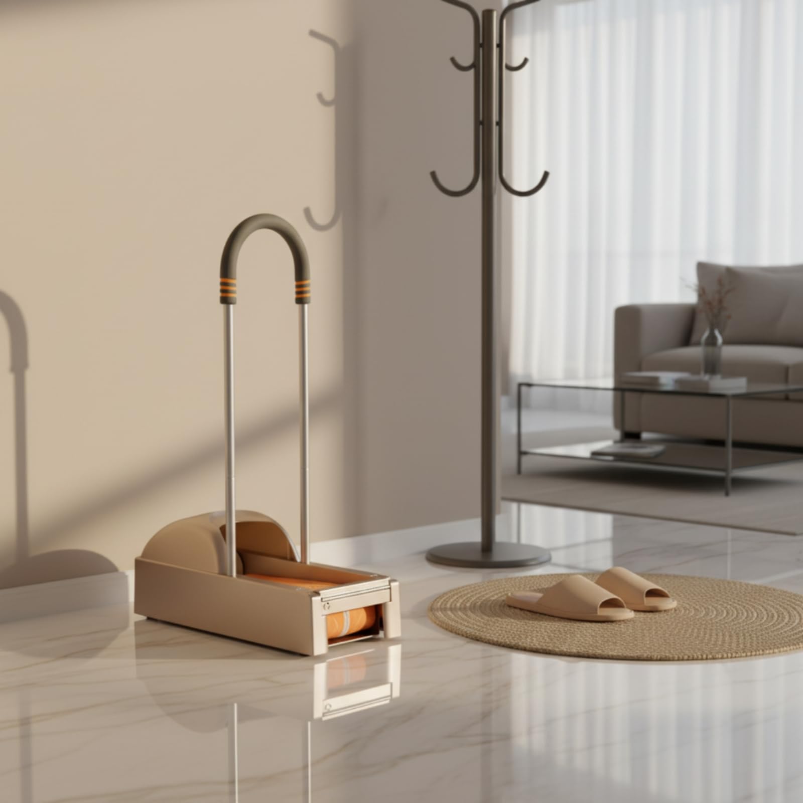 Qianly Máquina Automática Cubrezapatos Mango Equipo Sanitario Compacto Accesorio Doméstico para Interior, Champán