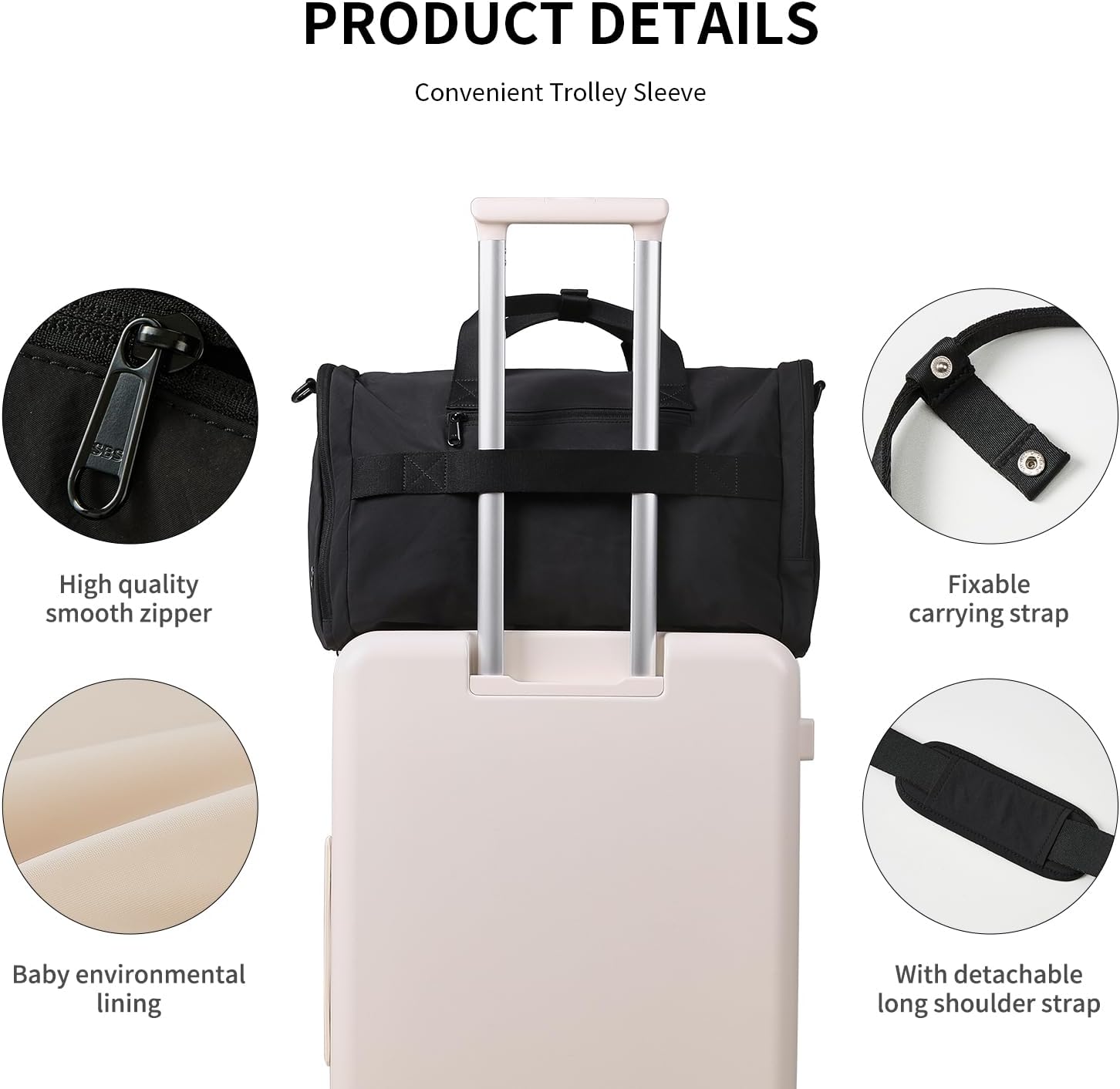 Black Foldable Gym Bag for Women Men with Shoes Compartment, 3 in 1 Carry on Travel Duffel Bags with Trolley Sleeve, Lightweight & Water Resistant Gym Bag for Travel, Sports, Fitness&Workout