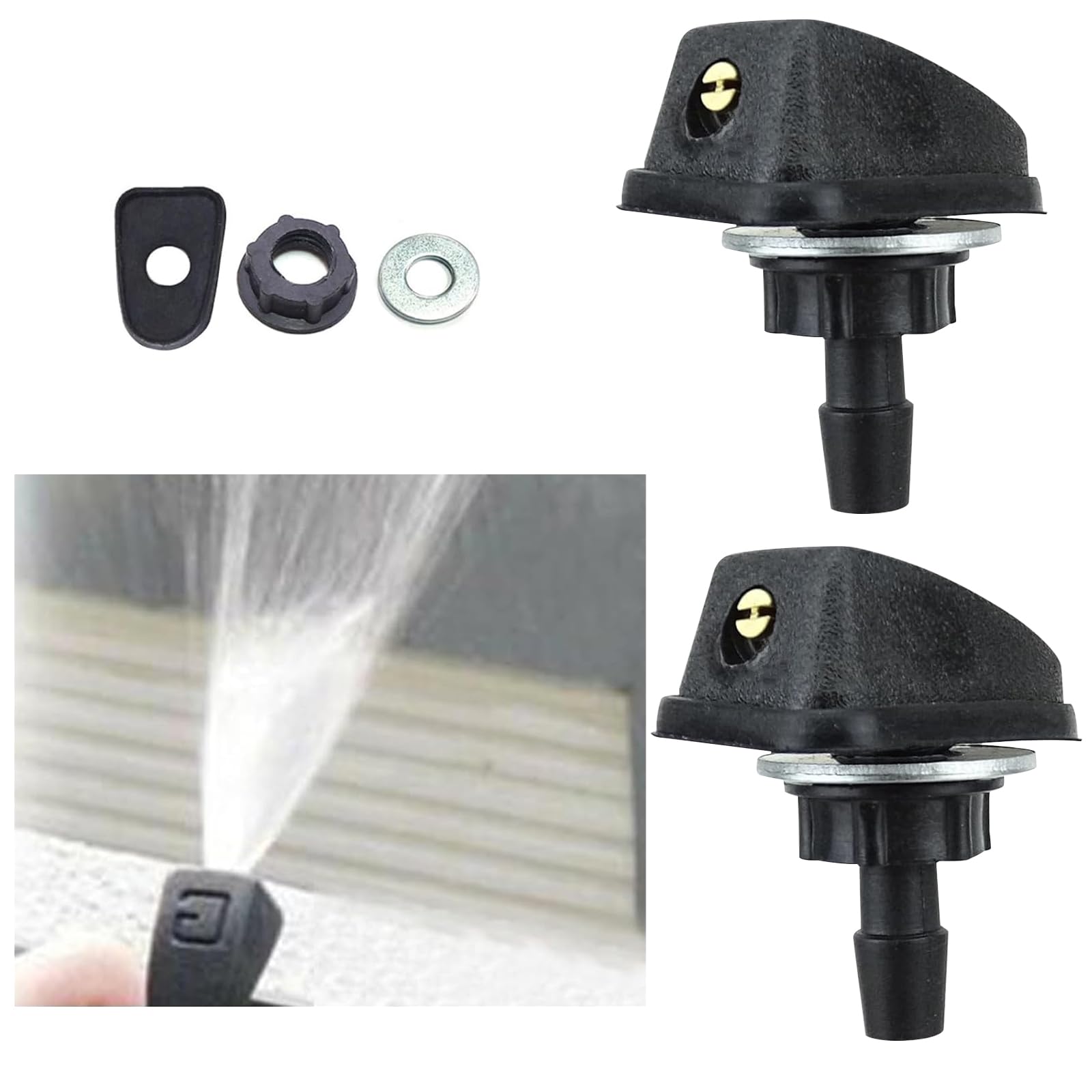 gunhunt 2 PCS Automotive Windshield Nozzle, 1.06" x 0.62" x 0.86" M8 360° Adjustable Hood Fan Spray Nozzle, Portable Universal Replacement Accessories, Compatible with Most Car Models (Black)