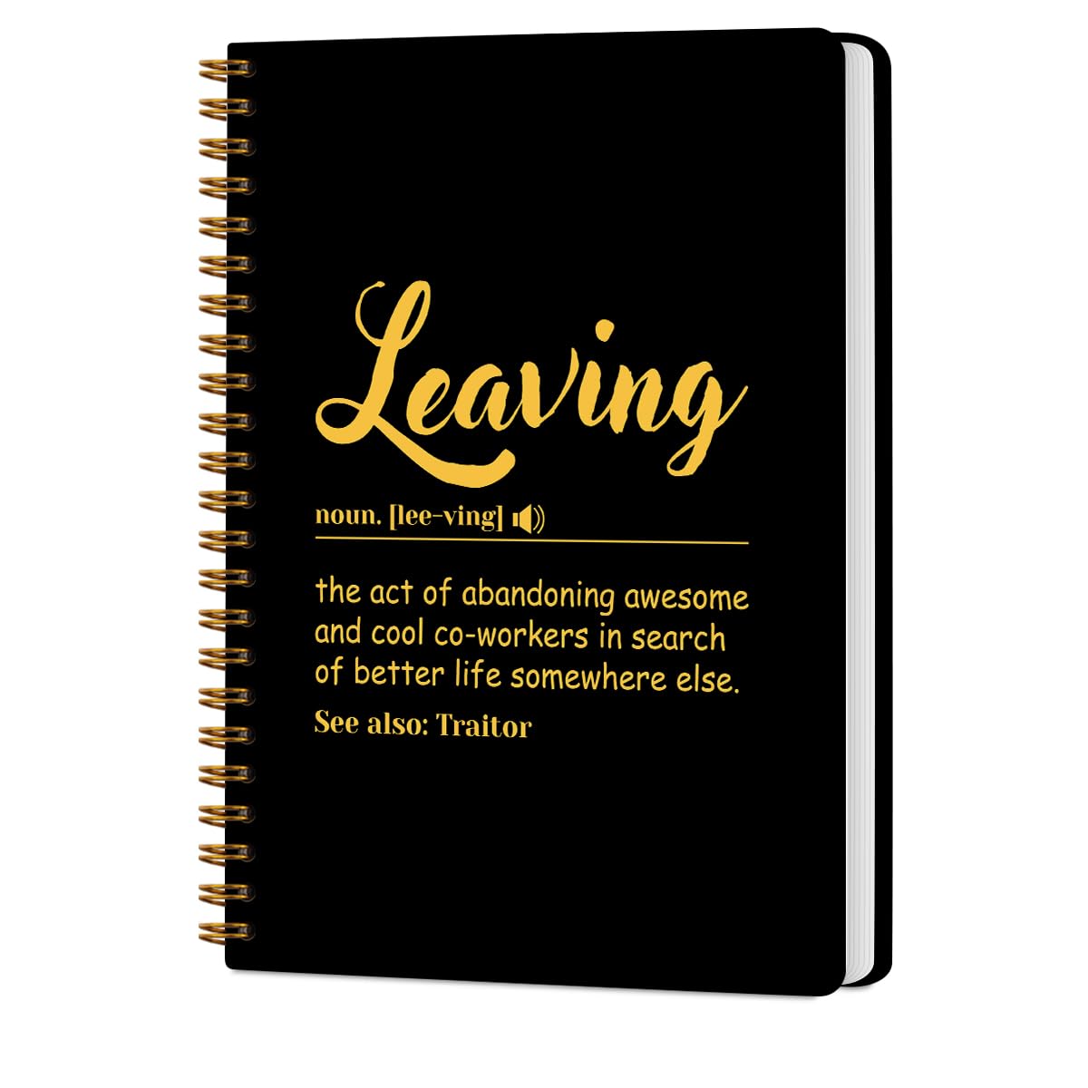 CQM Leaving Definition Gold Hardcover Spiral Notebooks for Work, Farewell Gifts for Coworker Colleague, Notebook College Ruled, New Job Gifts for Coworker, Journal for Writing Note Taking