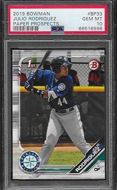 PSA 10 JULIO RODRIGUEZ 2019 1ST BOWMAN ROOKIE CARD GRADED PSA 10 GEM MINT ROOKIE OF THE YEAR YOUNG SUPERSTAR