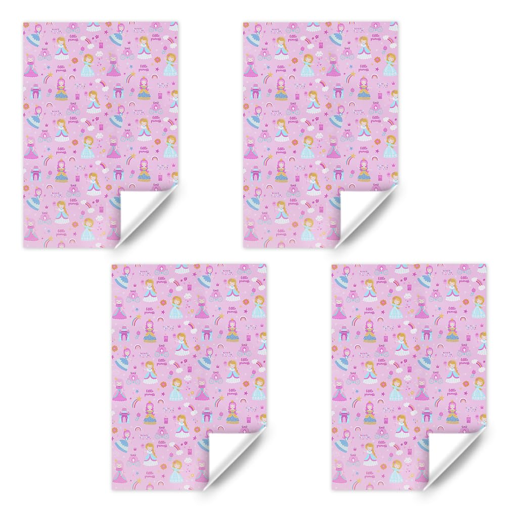 Papier Cadeau Fille Château Violet Arc-en-Ciel - 5 Feuilles 70x50cm Avec Rubans Et Étiquettes, Emballage Anniversaire Enfant