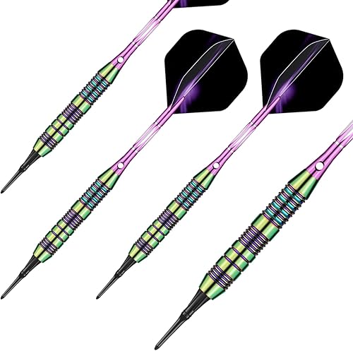 Miniatura 7 de sanfeng Juego de puntas de plástico para dardos  0.63 oz 0.74 oz colorido arco iris punta suave dardos 50 juntas tóricas antisueltas 6 ejes