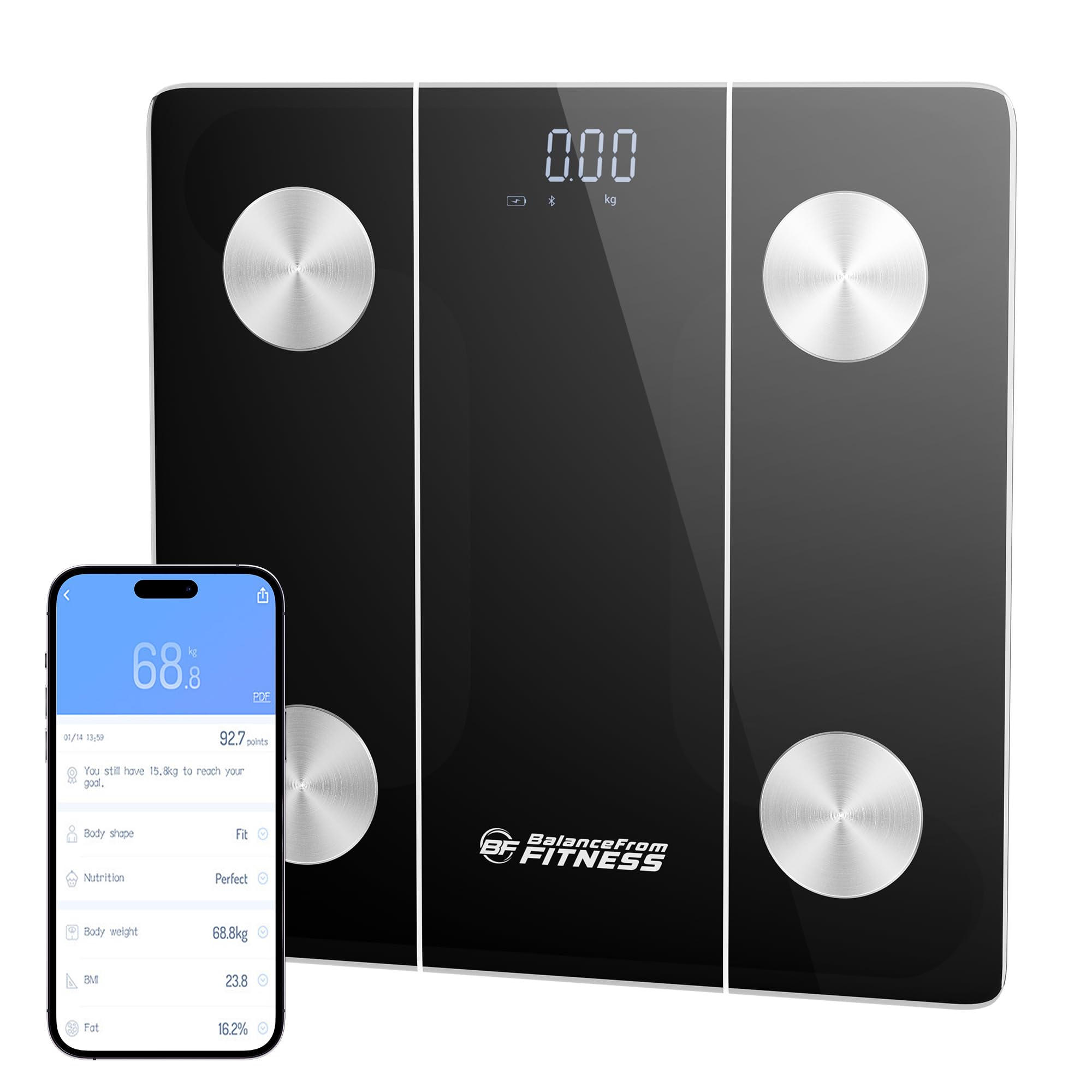 BalanceFrom Smart Scale for Body Weight Digital Bathroom Bluetooth BMI Body Fat Scale with 12 Body Composition Analyzer, Tempered Glass Weighing Scale LED Display Sync with Apps, 400lbs