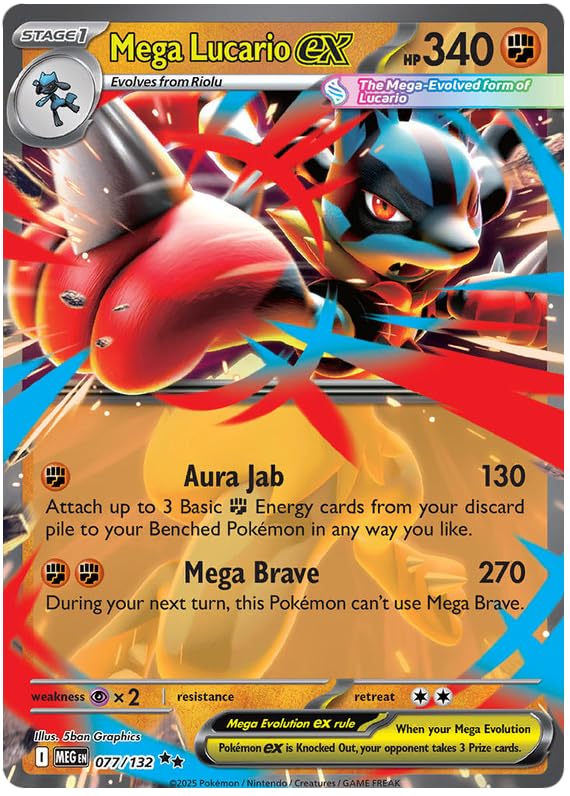 Mega Lucario ex 077/132 Double Rare Pokemon Card | Mega Evolution Base Set | ME01 | Titan Authenticated