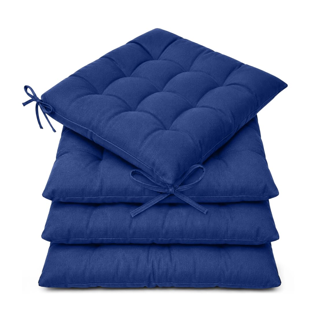 Casabella Pack of 4 Seat Pad for Dining Chair Garden Kitchen Chair Cushion With Tie On_9 Stitch_Navy Indoor/Outdoor Comfortable chair pads for Kitchen seat pads 9 stitch cushions โ image 1