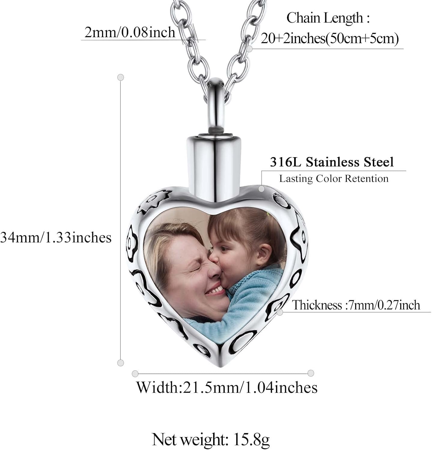 FindChic Customized Heart Shaped Urn Necklaces for Ashes with Custom Picture/Birthstone Stainless Steel/18K Gold Plated Claddagh/Angel Wing Pendant Waterproof Keepsake Cremation Jewelry, with Gift Box