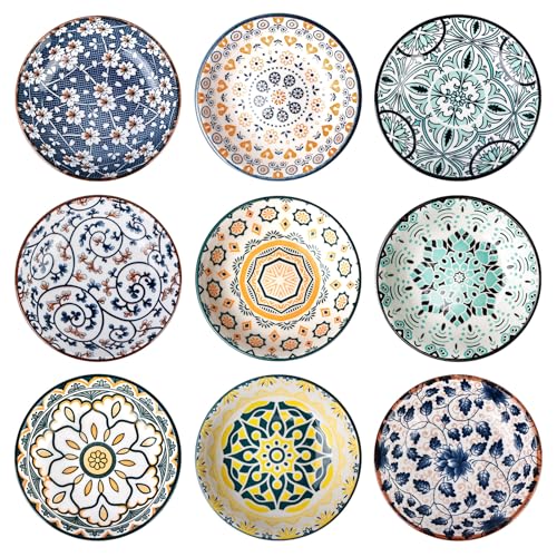 9 cuencos para salsas de soja, de cerámica, diámetro de 10 cm, tazas, cuencos de cerámica, cuencos de cerámica para salsas de especias, cuencos para sushi, cuencos para aperitivos para especias, salsa