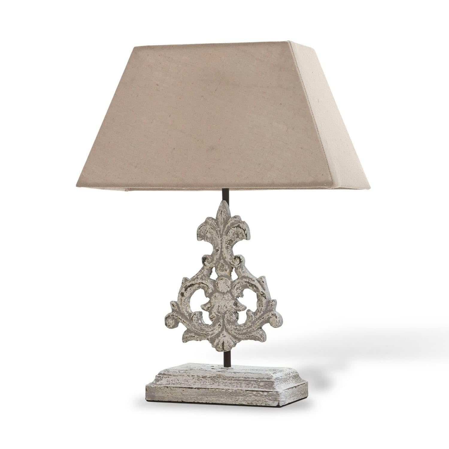 LOBERON Poème Lampe à poser - Objet artisanal - L'abat-jour rectangulaire complète parfaitement le design, lin/blanc vieilli