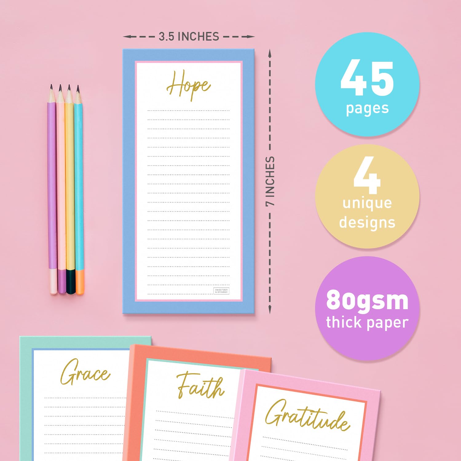 SWEETZER & ORANGE S&O Magnetic Notepads for Refrigerator 4 Pack - Magnetic Note Pad for Fridge Sets - Magnetic List Pads for Refrigerator - Magnet Notepads for Refrigerator - 3.5 x 7, 45 Pages - Image 2
