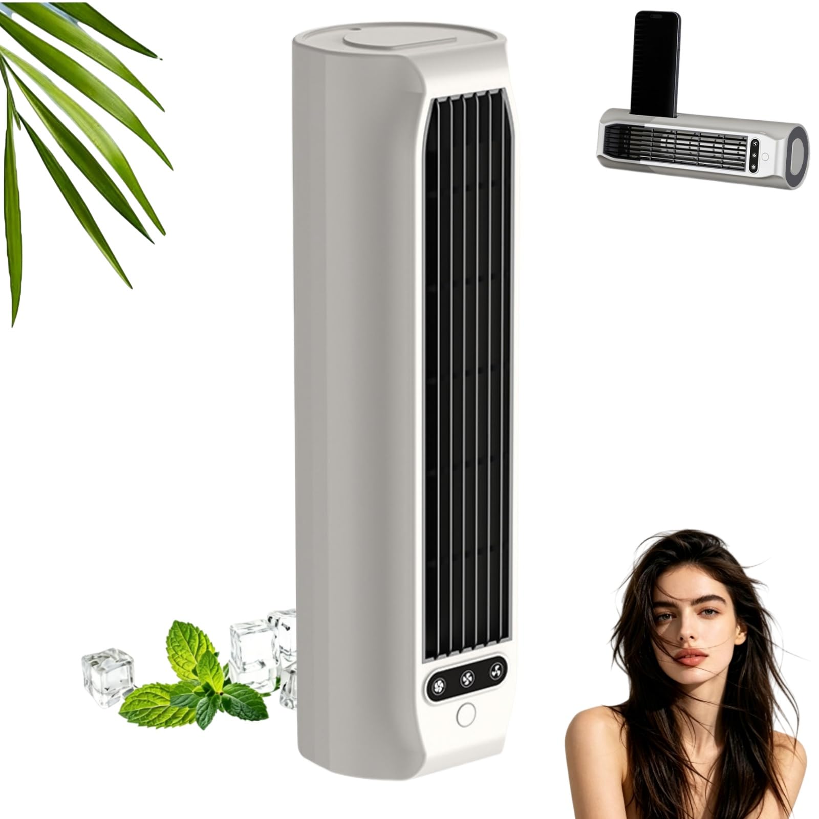 Sherum Original Cooler,ventilador Portátil Silencioso, Recargable, Velocidad De Viento Ajustable En 3 Niveles (blanco marfil)