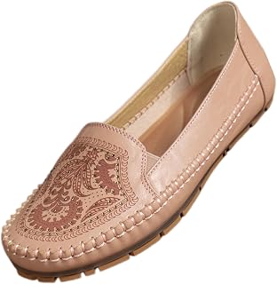 DHUDHUFAN Women's Flat Slip-on Loafers Vintage Laser Pattern Stitched Casual Shoes