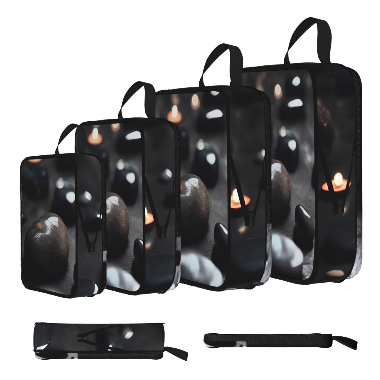 Sxzvvbn Black Mystery Heart Stone Compression Packing Cubes 4 Piece Set