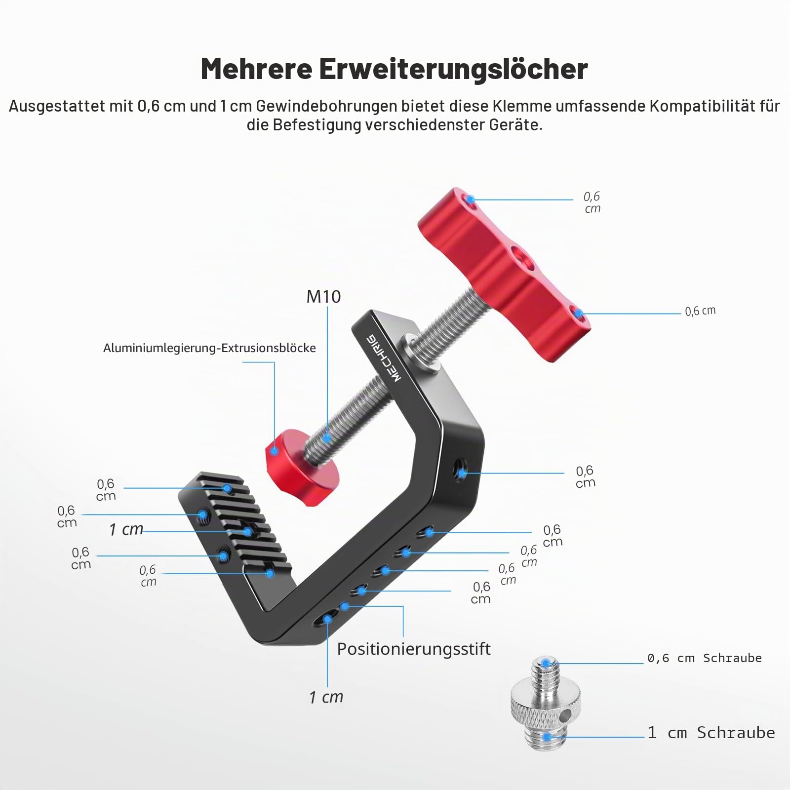 C-Klemme, Tischkamera-Halterung, Aluminium-Tisch-C-Klemme mit 0,6 cm (1/4 Zoll), 3/8 Zoll Gewinde, Desktop-DSLR-Halterung für Fotostudio-Videokamera, Lichtständer, Schreibtisch, Stangen