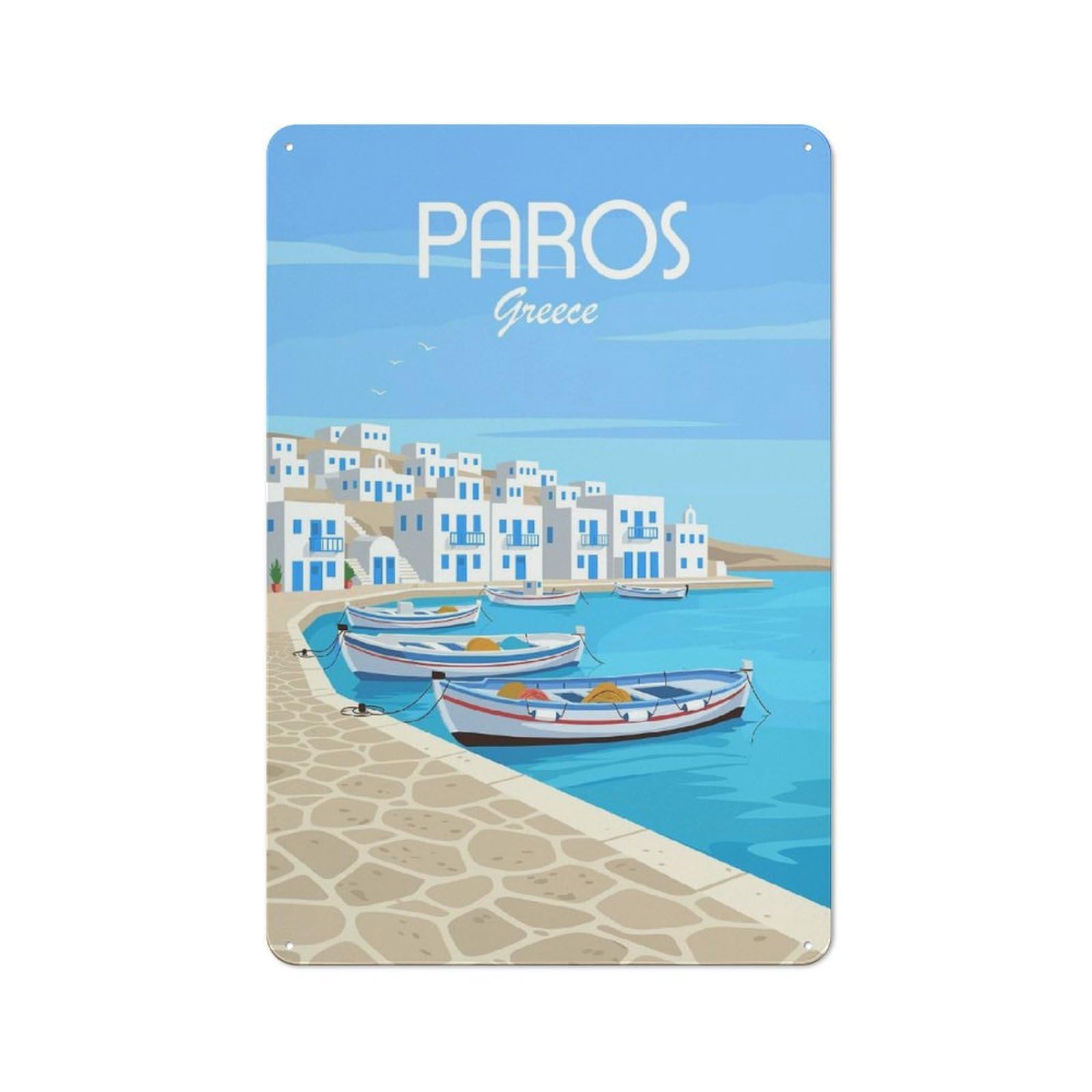 Paros Greece Farmhouse Metal Sign 30x20cm, Rustic Cottage Wall Art for Cottage, Kitchen, Hallway Or Breakfast Nook