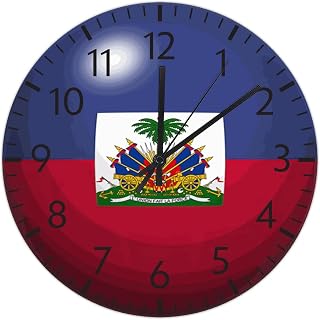 ArogGeld Haiti Flag PVC Clock Memorial National Day Hanging Wall Clock 12in Silent Non-Ticking Battery Operated Round Clock Wall Decor Funny PVC Clock Decoration for Home Hotel Office Living Room