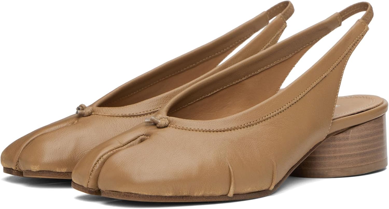 KOKOMOMO Black Split Toe Slingback Heels for Women Japanese Tabi Shoes Cylindrical Block Heels Pumps Chunky Heel Office Wedding Party Dress Shoes