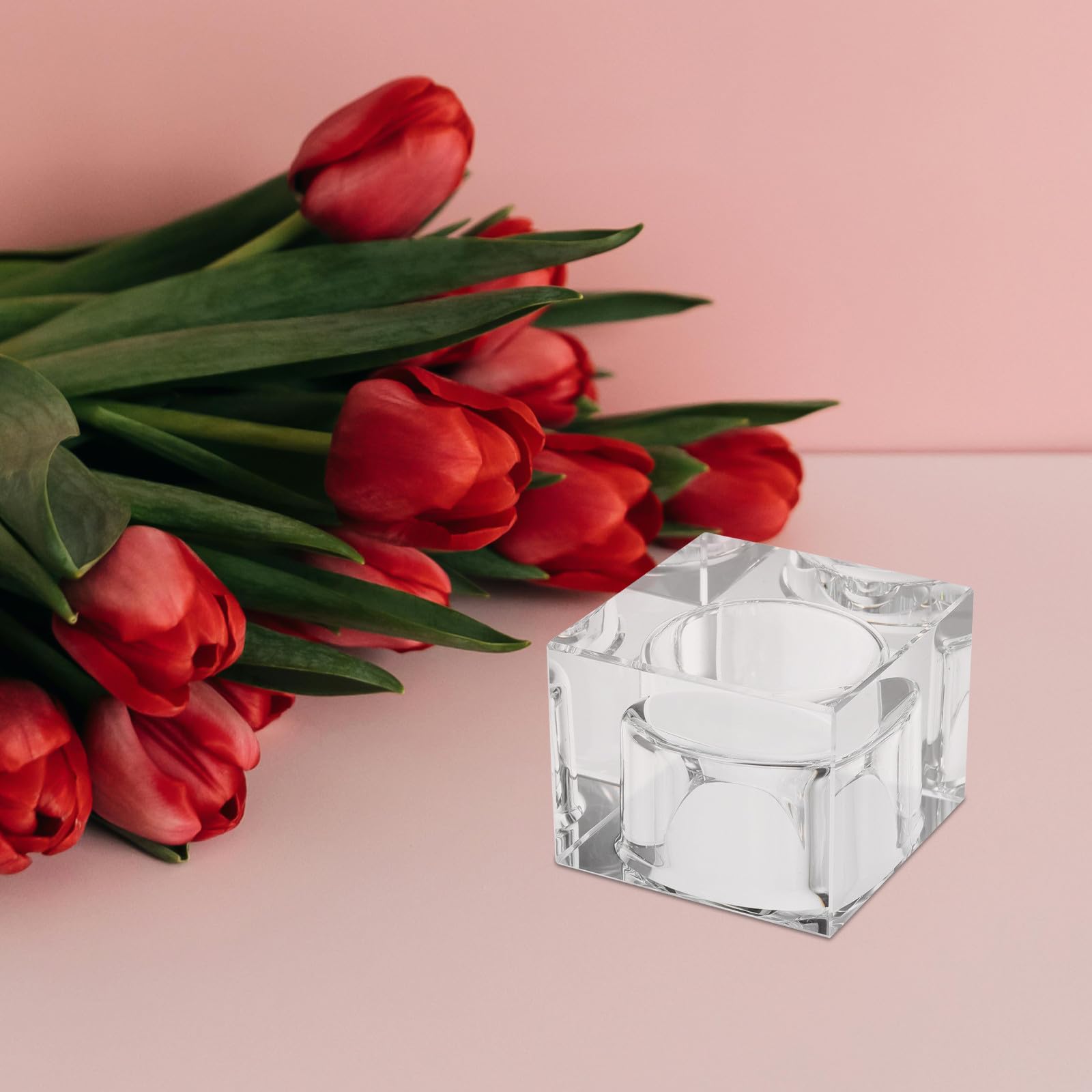 Mipcase 4 Piezas Portavelas Votivas de Cristal Transparente Cuadrados Base Estable para Decoración del Hogar y Cenas Románticas, Diseño Elegante y Mantenimiento Fácil