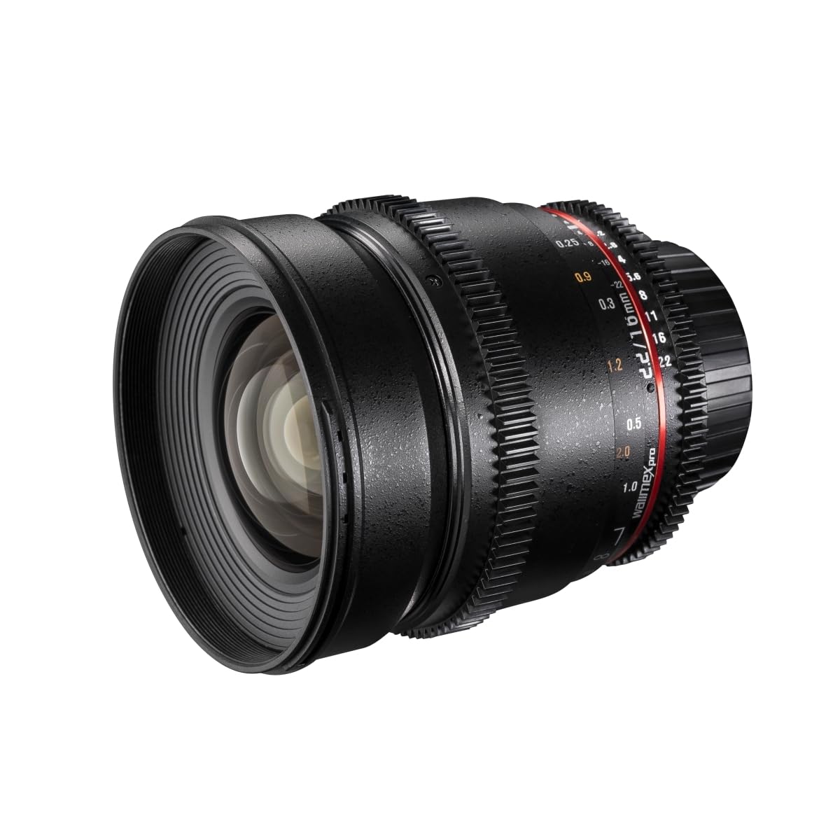 Walimex pro Obiettivo grandangolare video e foto 16mm 1:2.2 VCSC (filettatura filtro 77mm, paraluce, ghiera ingranaggi, apertura e messa a fuoco stepless) compatibile con baionetta Sony E nero