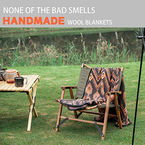 Putian Merino Wool Blanket - 4 Lbs Warm, Thick, Washable, Large 87" X 63" Throw For Outdoors, Camping,Couch, Bed, Travel-Super Soft Wool Blanket- Bohemia Orange #TOP1