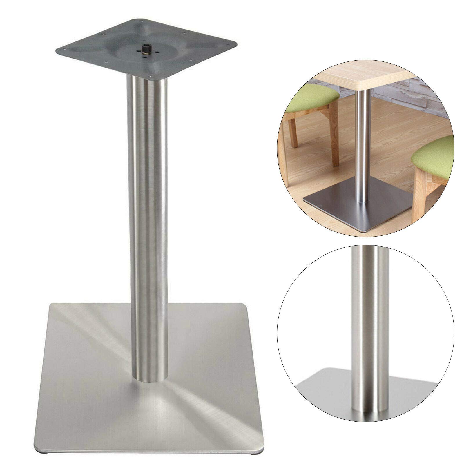 Kaibrite Tischgestell, 72CM Tischsäule Edelstahl Quadratisch Bodenplatte Metall Untergestell Tischfuß Leg für Cafe, Bistro, Imbiss