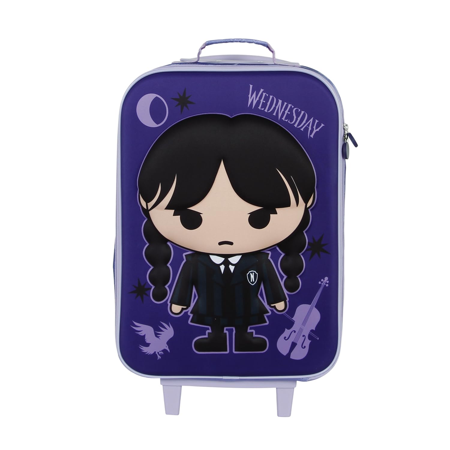 Wednesday Chibi -Miękka Walizka na Kółkach 3D, Liliowa, 17 x 33 x 52 cm, Pojemność 26 L