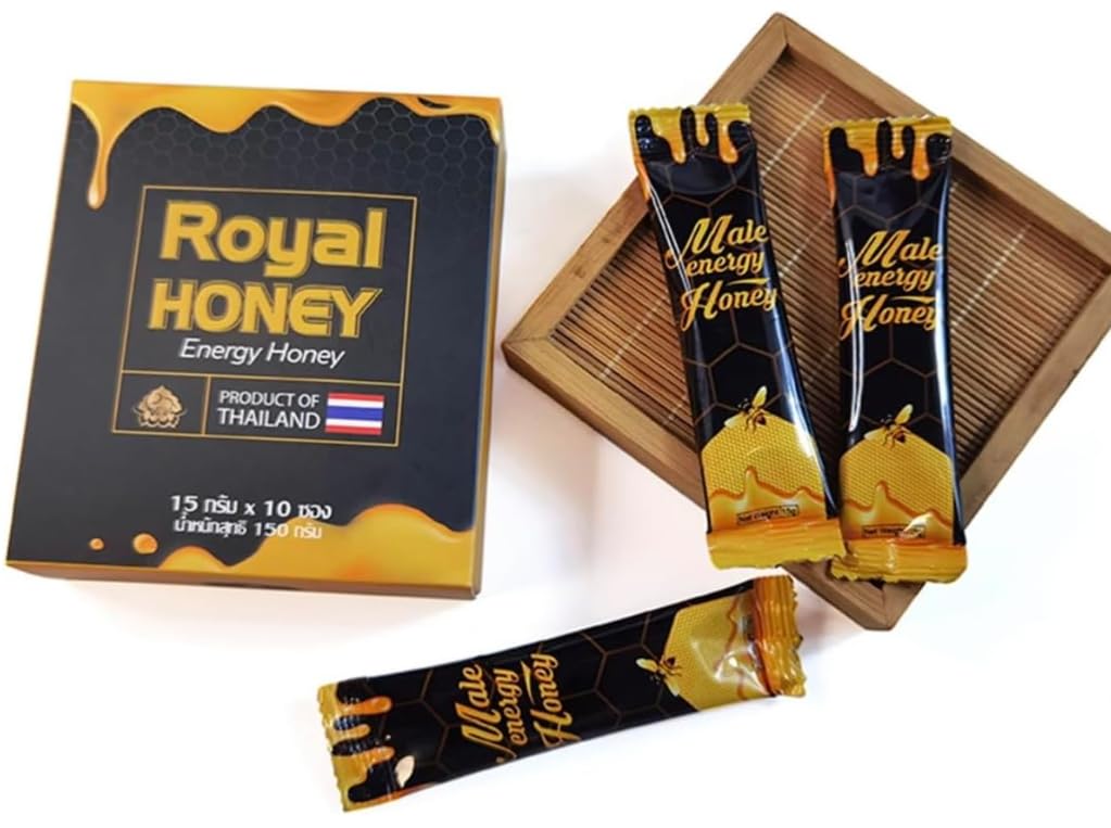 Royal Honey Black - Miel afrodisíaca para hombre, estimulante, afrodisíaco natural duradero, fórmula intensa con ginseng, para aumentar la resistencia, eficaz, 10 bolsitas individuales