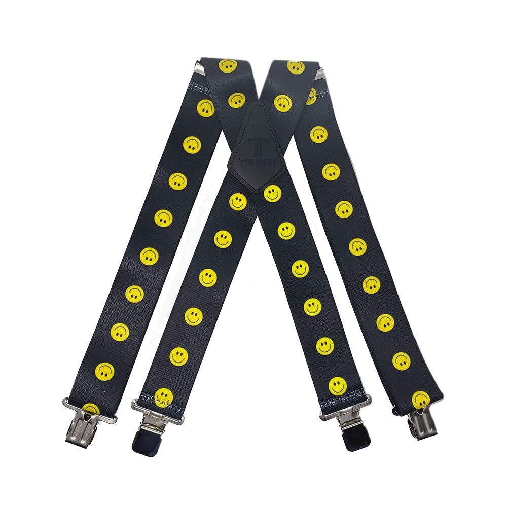 Tomahawk Tools Unisex Smiley Faces Tomahawk Heavy Duty Braces, Adjustable, Suspenders, Strong Clasp (Smiley Faces)
