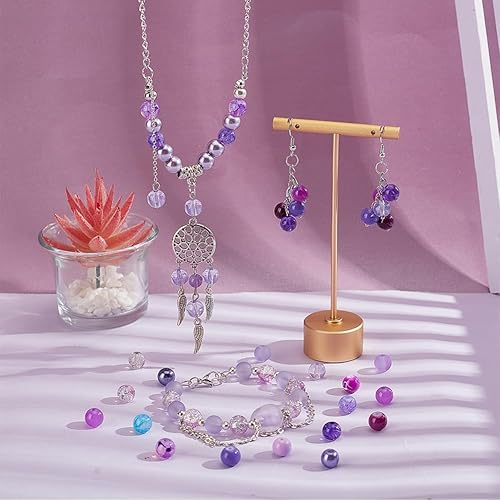 Miniatura 4 de PH PandaHall 600 cuentas de vidrio púrpura de 0.315 pulgadas (0.315 in), 24 estilos de cuentas pintadas transparentes, cuentas redondas espaciadoras