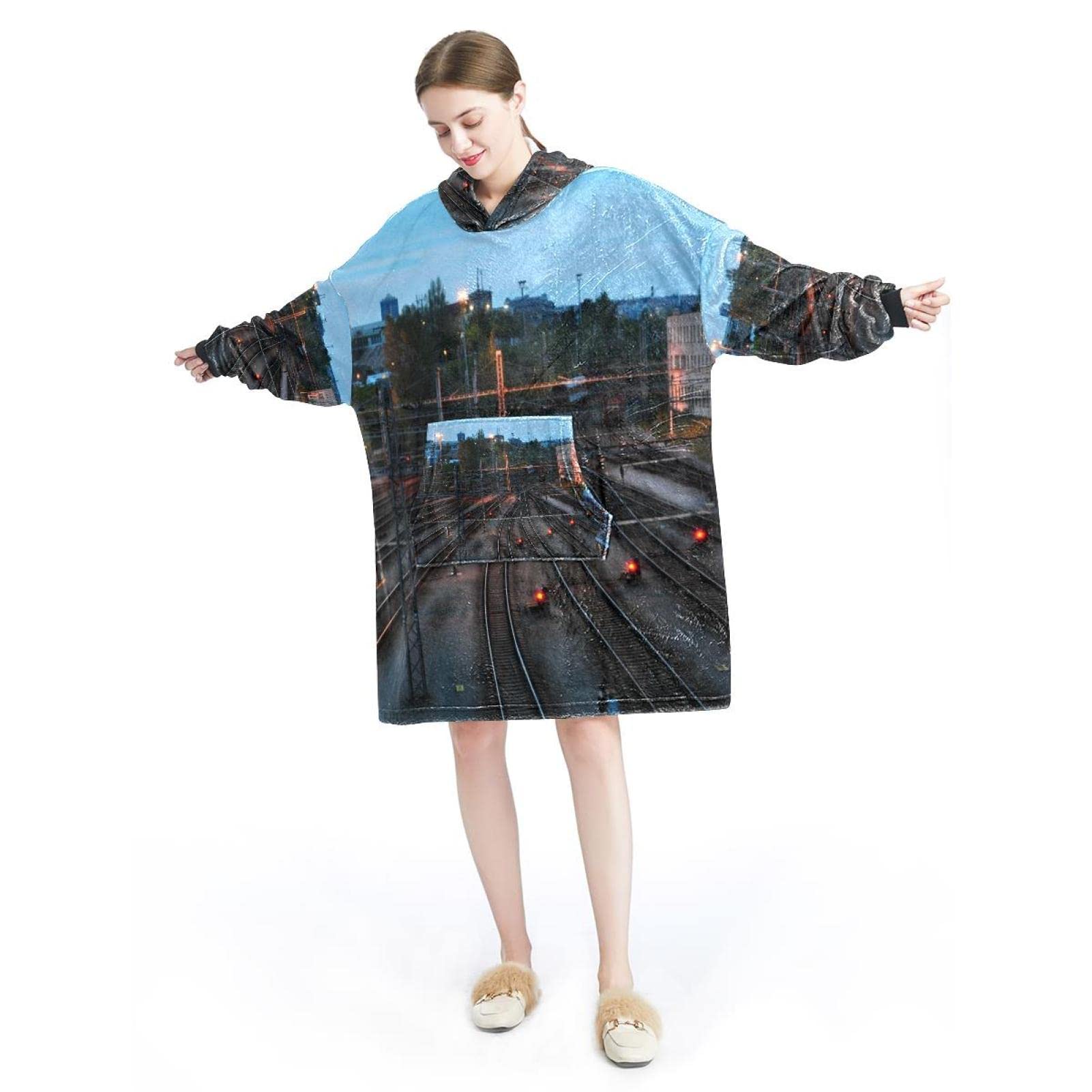 Bluza z kapturem z motywem toru pociągowego, oversize z kapturem dla kobiet, wygodna bluza, wielobarwny, rozmiar uniwersalny