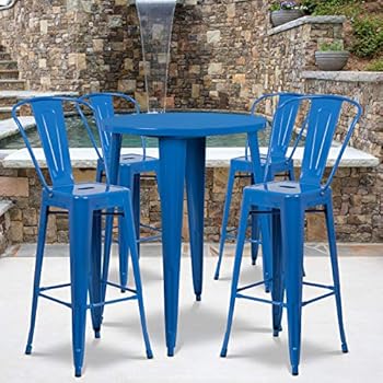 Alternative view of Flash Furniture Callum Commercial Grade 30" Round Blue Metal Indoor-Outdoor Bar Table Set with 4 Cafe Stools