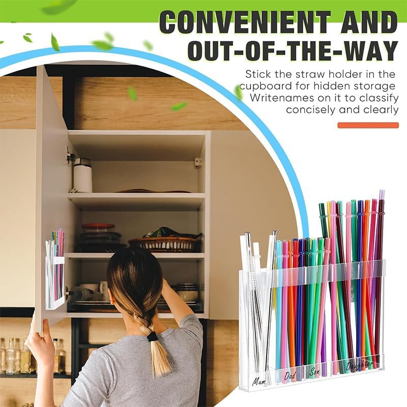 Reusable Tumbler Straw Organizer Storage Container for Counter Cabinet Cupboard Kitchen Acrylic Straw Holder for Stanley Reusable Organizer with Double Sided Adhesive Tape - Image 7