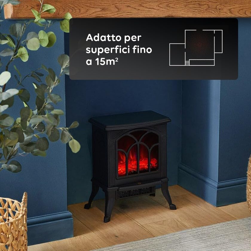 Persefone Caminetto Elettrico da Terra con Effetto Fiamma Realistico - Riscaldamento Rapido 750W / 1500W - Camino Finto con Termostato Controllabile - Design Elegante - per Ambienti Fino a 15m²