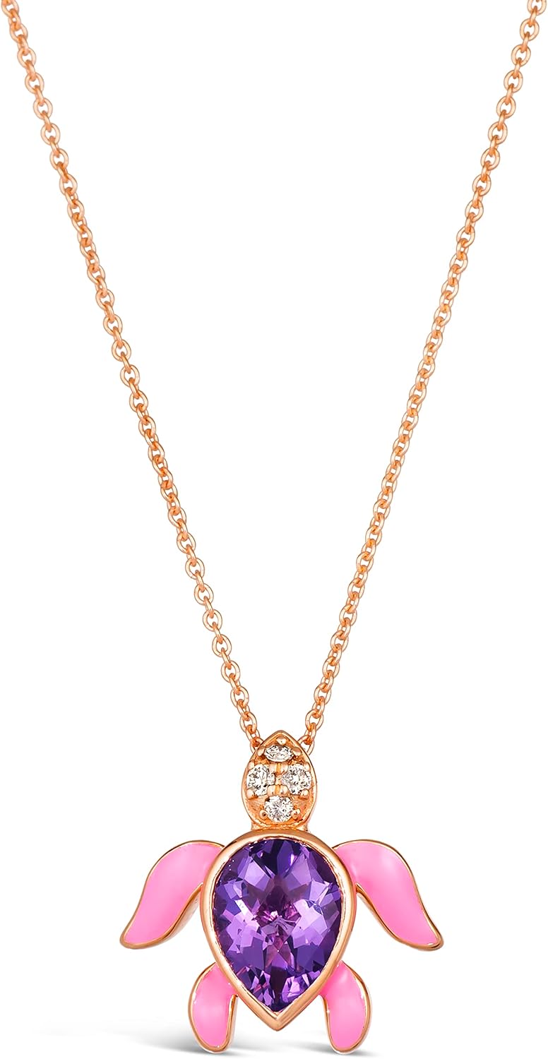 LE VIAN Diamond and 1 Carat Pear Cut Purple Amethyst Turtle Pendant Necklace for Women In 14K Rose Gold (White, 0.04 Cttw) On 20 Inch Long Chain With Lobster Claw Clasp