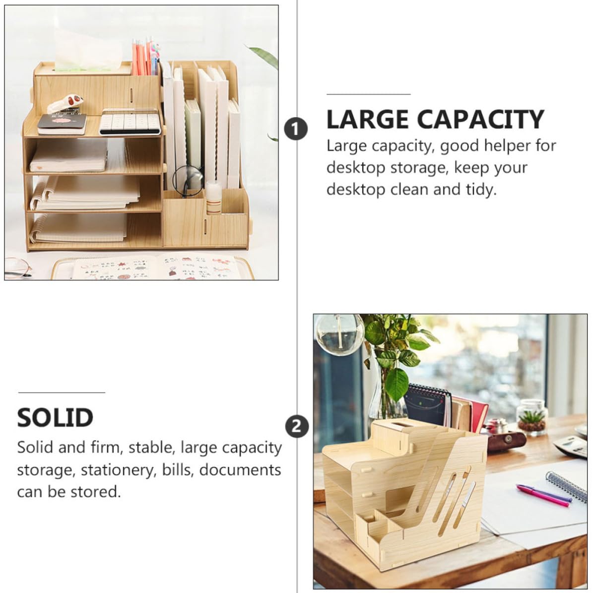 Organizador de Documentos y Gran Capacidad para Almacenamiento de Madera Diseño de Múltiples Compartimentos en Escritorio de Oficina