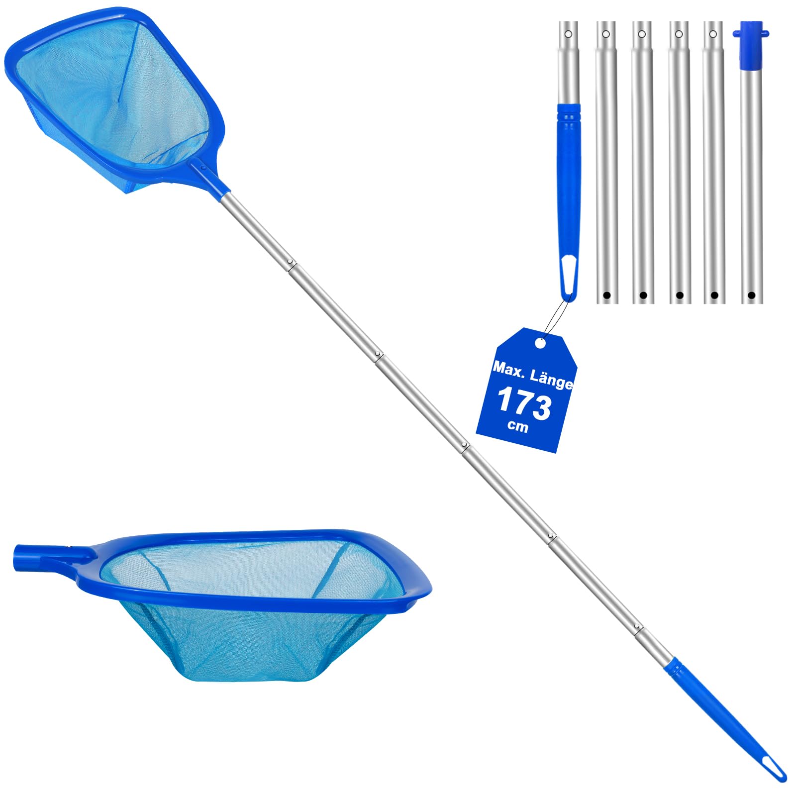 KGC Pool Kescher mit Griff 81~173CM kescher Pool Ultra Feinmaschiges, Poolkescher für Schwimmbäder, Fischteiche, Hot Tubs, Gartenteiche, Algen und für Schwimmbäder, Planschbecken, Spa