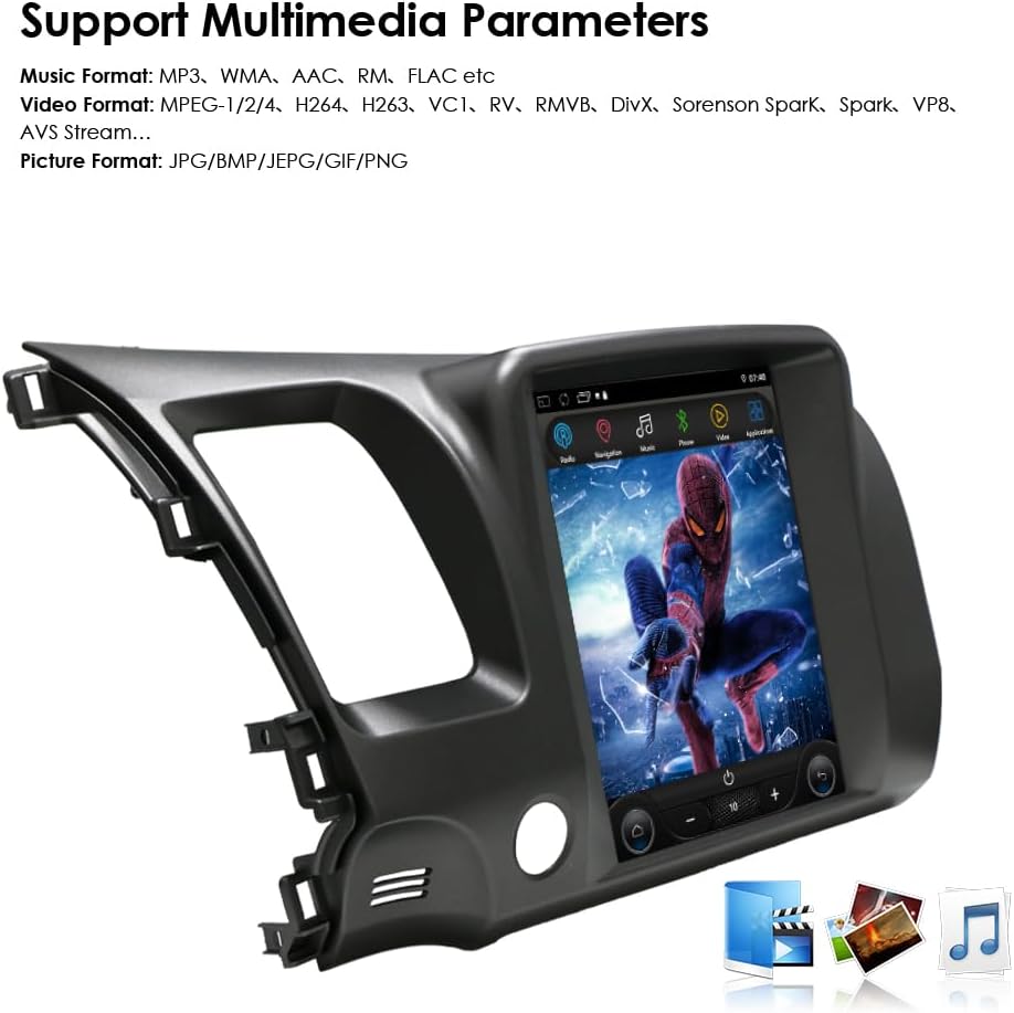 64GB Android14 Car Radio Upgrade for Honda Civic 2006-2011 10.4 Inch IPS Touch Screen Supports Wireless Carplay/Android Auto,Steering Wheel Control, WiFi, FM 2GB ROM Car Tablet