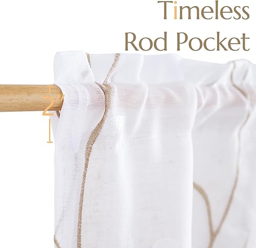 Miniatura 6 de jinchan Cenefa de lino transparente de doble capa para ventana de cocina, cenefa bordada con hojas para sala de estar, cafetería, granja, filtro de