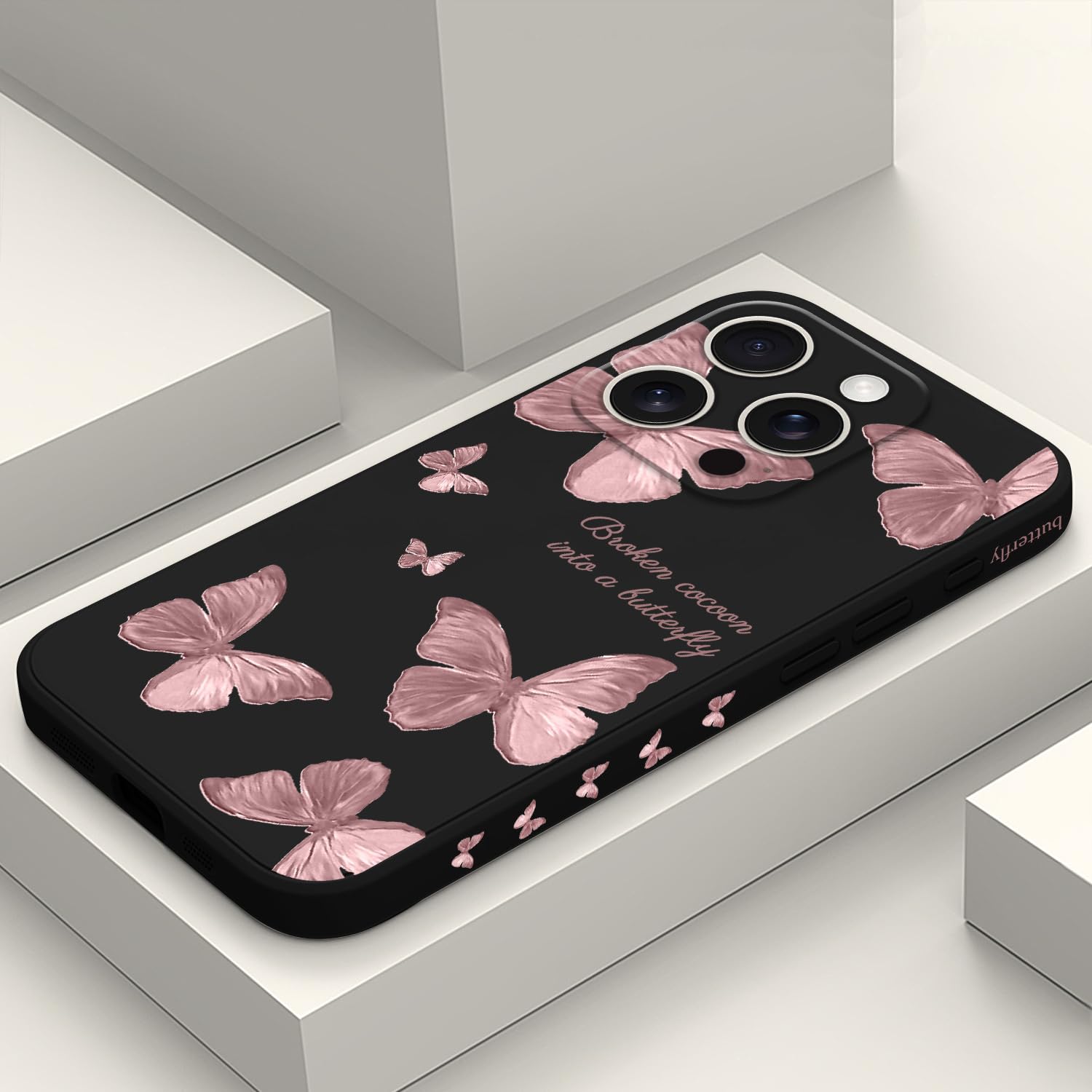 LEECG for iPhone 16 Pro Case Scratch Resistant Soft Slim Fit Floral Phone Cover for iPhone 16 Pro 6.3 inch-Butterfly Black