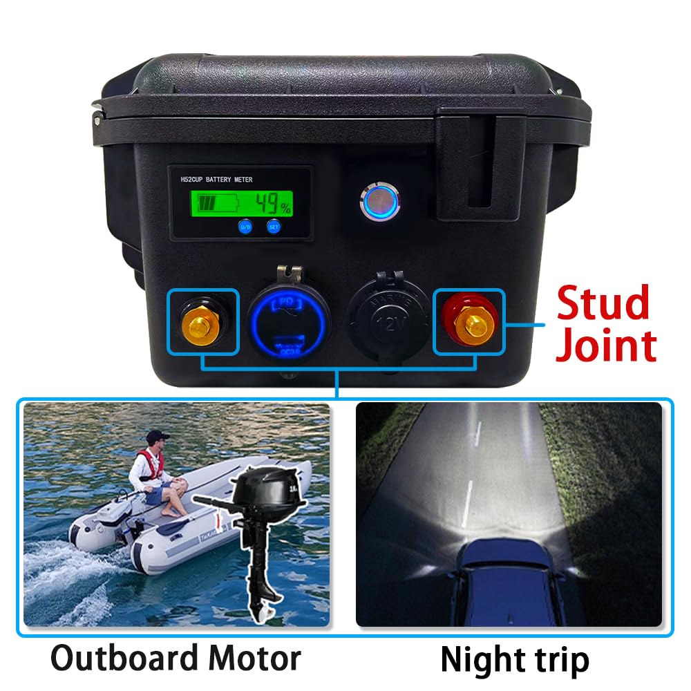 LiFePO4 12V 100Ah, Marine Batterie Lithium avec Bluetooth et Chargeur BMS 100A Intégré 6000+ Cycles Pour Bateau, Camping Car, Pêche à la Ligne, Moteur de Traîne