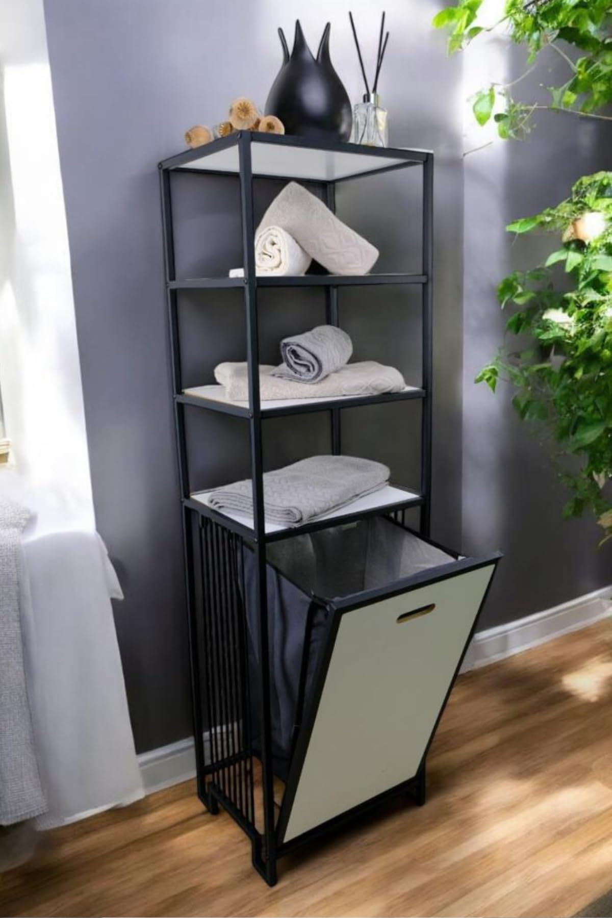 Digithome Metal Kirli Sepetli 4 Raflı Çok Amaçlı Banyo…