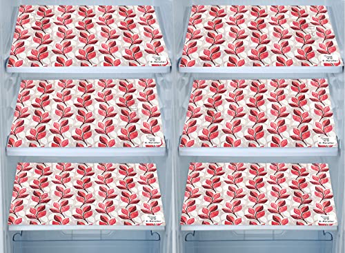 Image of Polyester 3-Layered Fridge Top Cover /Refrigerator Cover with Utility Pockets and Set of 6 Pc Fridge Mats (Color-Leaf Pink, Size-39x21 Inches)