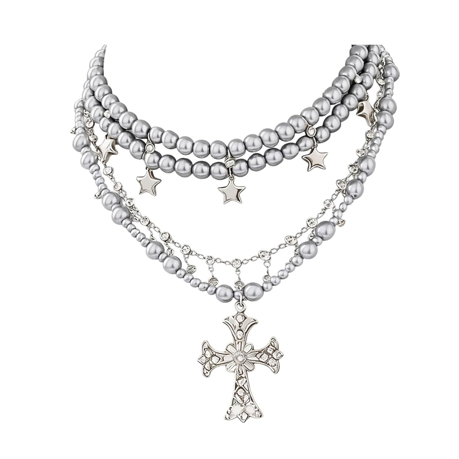 rupeerise Goth Jewelry Cross Necklace Vivienne Westwood, Gothic Necklace Gothic Accessories, Layered Pearl Necklace, 10 * 10 * 1 cm Design-picture-13