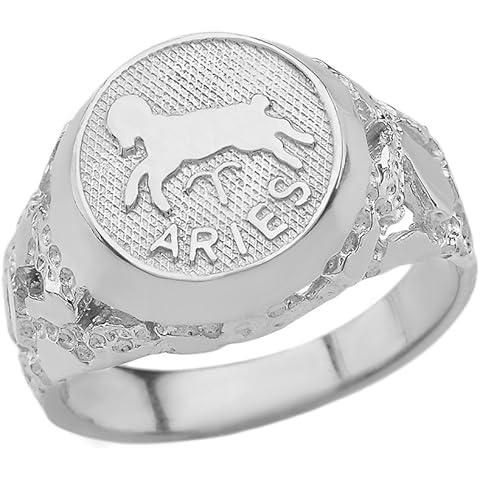 Astrology Jewelry Solid 925 Sterling Silver Aries Zodiac Sign Band Nugget Men's Ring