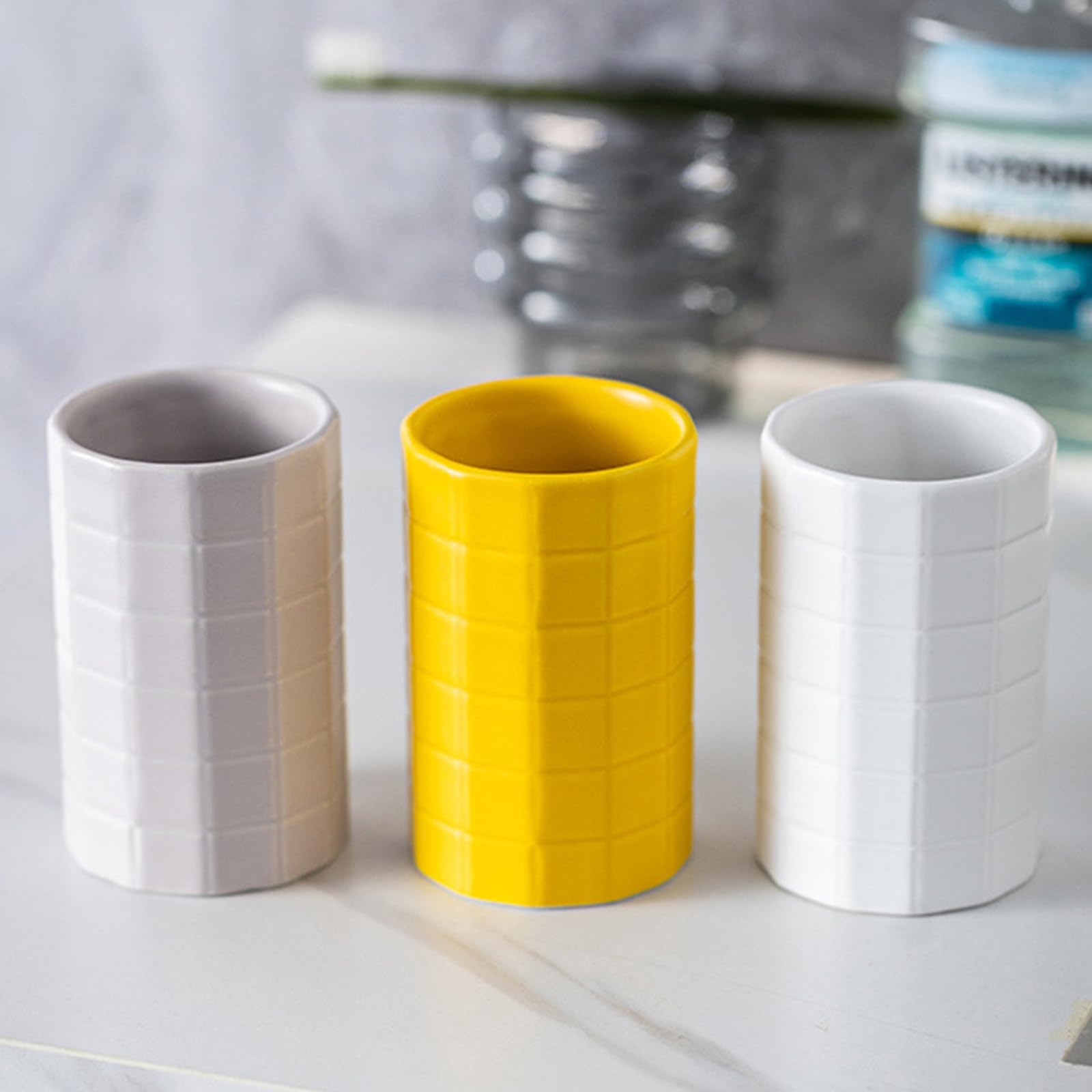 Set da bagno in ceramica di alta qualità con base antiscivolo dispenser di sapone e bicchiere per spazzolino da denti, set da bagno in ceramica per bagno