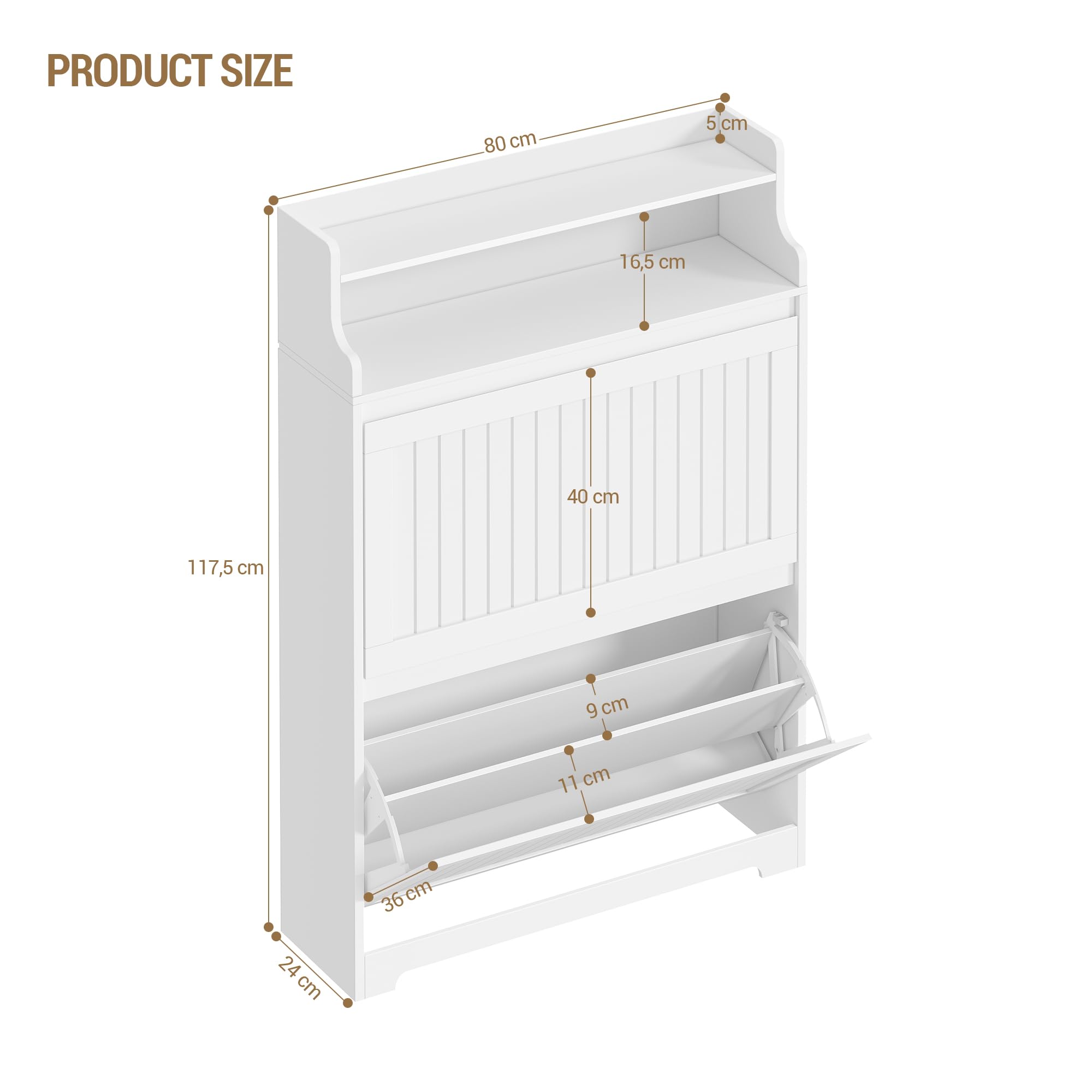 Hzuaneri Mueble Zapatero, Estrecho Zapatero Entrada Recibidor, 2 Puertas Oscilobatientes y Estantes Ajustables para 16 Pares Armario, 24 x 80 x 117,5 cm, Blanco SR66103X | Zapatero ajustable SR66103X para pasillo, salón, color blanco